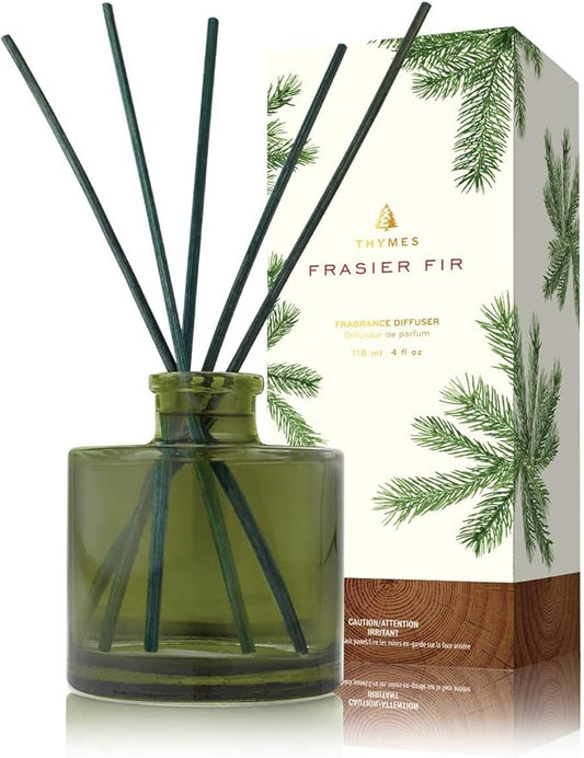 Thymes Frasier Fir Reed Diffuser Set – Includes Reeds, Fragrance Oil, and Frosted Glass Bottle – Fragrance Oil Diffuser – Room Fresheners – Luxury Home Decor – Green (Heritage, 4 fl oz) - Bloomnest