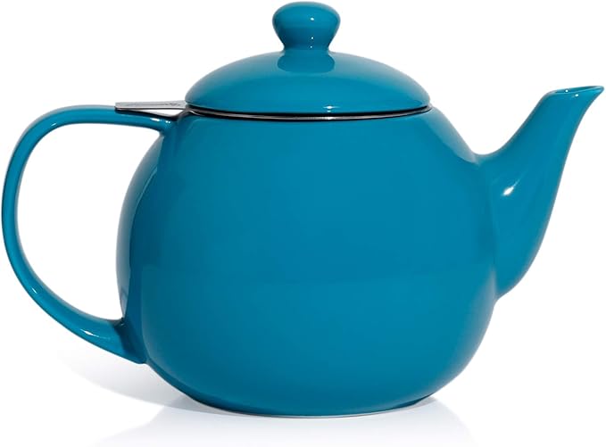 Sweese Teapot, Porcelain Tea Pot with Stainless Steel Infuser, Blooming & Loose Leaf Teapot - 27ounce, Steel Blue - Bloomnest