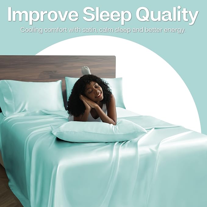 MR&HM Satin Pillowcase for Hair and Skin, Silk Satin Pillowcase 2 Pack, King Size Pillow Cases Set of 2, Silky Pillow Cover with Envelope Closure (20x36, Turquoise) - Bloomnest