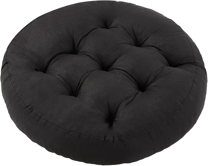 Meditation Floor Pillow, Round Floor Cushions for Adults, Button Tufted Seat Cushions for Yoga Tatami Living Room, Black, 22 x 22 x 4 in