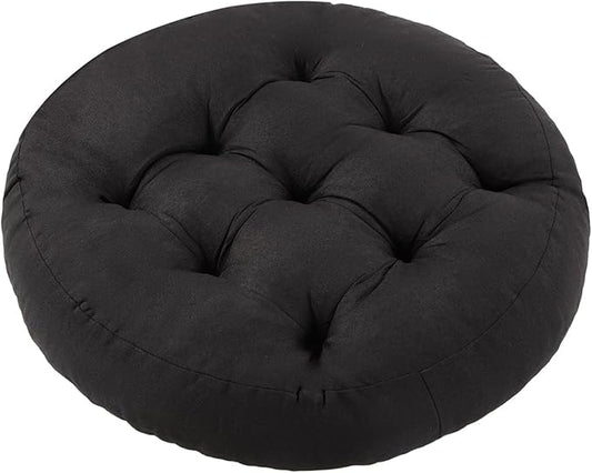 Meditation Floor Pillow, Round Floor Cushions for Adults, Button Tufted Seat Cushions for Yoga Tatami Living Room, Black, 22 x 22 x 4 in