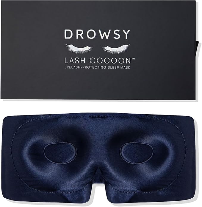 DROWSY Eyelash Protecting Silk Sleep Mask for Natural Lashes & Extensions. Deep Eye Cups, Zero Pressure, Total Blackout, Full Wraparound (Midnight Blue) - Bloomnest
