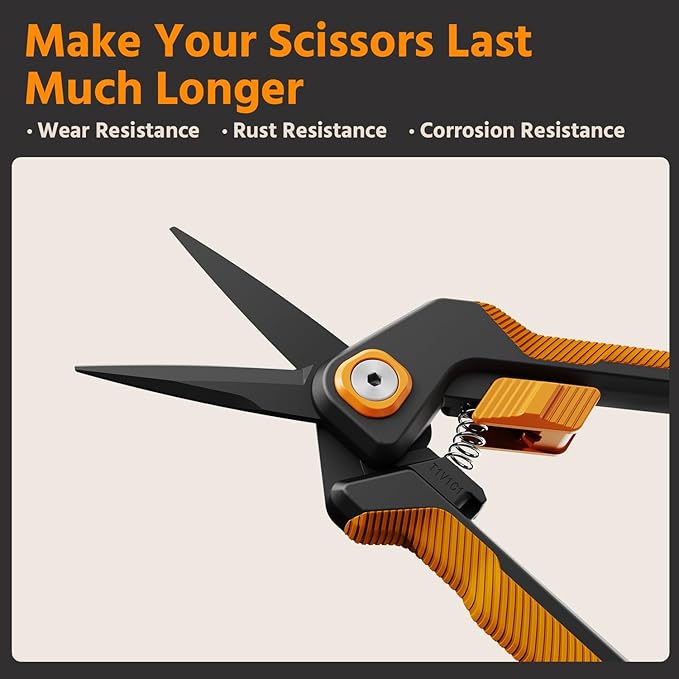 PrunePro Garden Scissors Pruning Shears Sharp Stainless Steel Non-Stick Teflon Coating Blade for Precise Cuts Garden Snip Bonsai Clippers for Plants Rose Flower Orange 1 Pack - Bloomnest