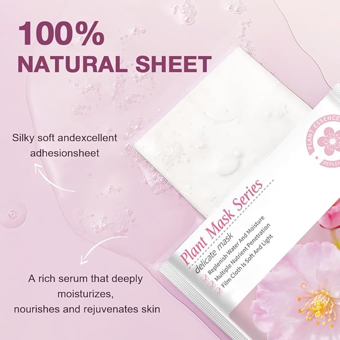 8 Pack Cherry Blossom Face Mask,Pink Face Masks Spa Day kit Supplies for Women,Sheet Facial Mask Skincare for Kids Gifts Set,Hydrate Nourish Soothe for All Skin Types,Spa Party Favors - Bloomnest