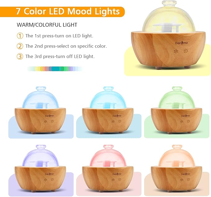 2025 Upgraded Remote Handmade Glass & Real Wood Essential Oil Diffuser, Aromatherapy Diffuser, 200ml Aroma Humidifier, Cool Mist with 7 LED Colors, Waterless Auto Shut-Off for Home Office Bedroom Gift