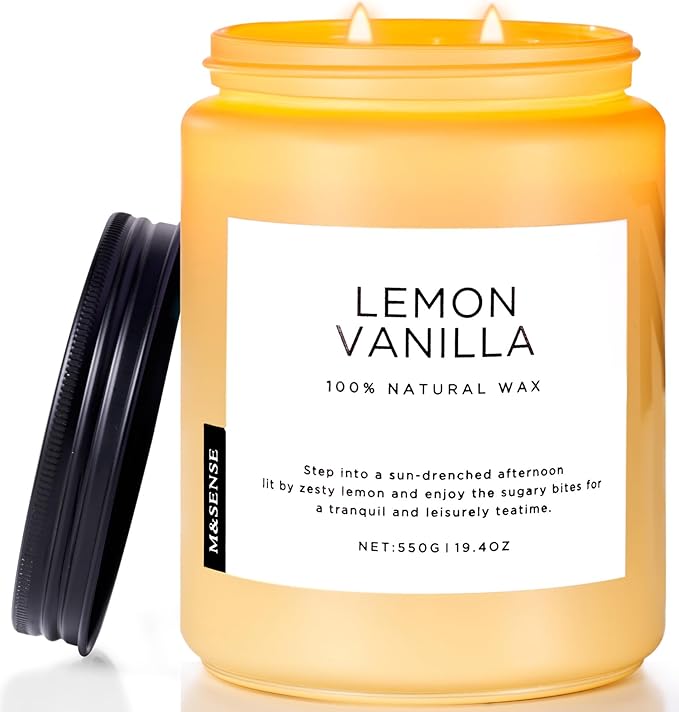 M&SENSE Candles Lemon Vanilla Scented, 19.4oz 110 Hours Long Lasting for Home 2 Wick Natural Soy Wax Non Toxic Candles in Glass Jar, Stress Relief Gifts for Women and Men - Bloomnest