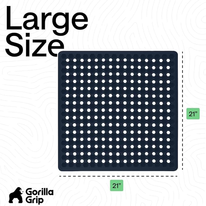 GORILLA GRIP Patented Square Shower Stall Mat, Small Bathtub Floor Mats for Stand Up Showers, Suction Cups and Drainage Holes, Machine Wash, Soft on Feet, Bathroom Accessories 21x21 Inch, Navy Opaque - Bloomnest