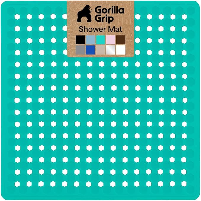 GORILLA GRIP Patented Square Shower Stall Mat, Small Bathtub Floor Mats for Stand Up Showers, Suction Cups and Drain Holes, Machine Wash, Soft on Feet, Bathroom Accessories 21x21 Inch Turquoise Opaque - Bloomnest
