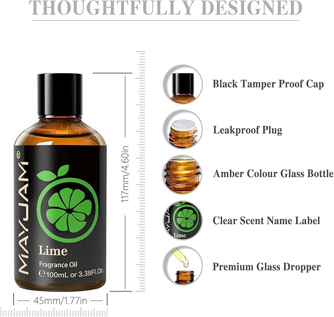 MAYJAM 100ML/3.38FL.OZ Lime Fragrance Oils with Glass Dropper, Essential Oils for Diffusers, Long Lasting Scented Oils for Soap Candle Making MAYJAM