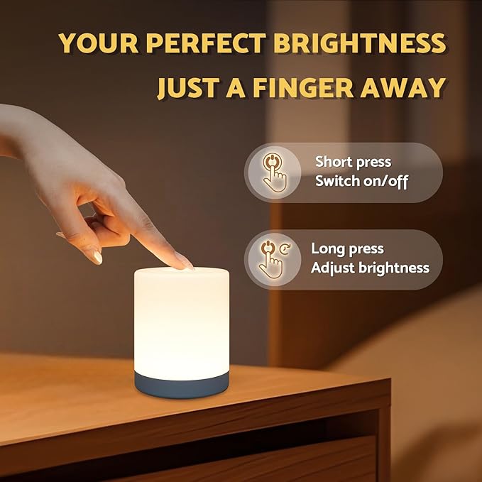 Touch Night Light for Baby Nursery, Small Cordless Lamp, Dimmable Portable Rechargeable Battery Operated Night Light, Wireless Bedside Mini Lamp for Bedroom, Bathroom - Bloomnest