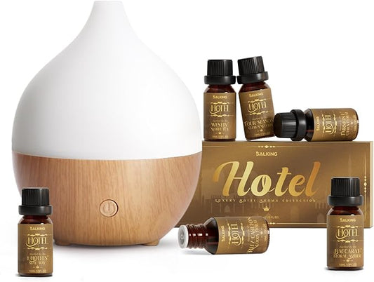SALKING Essential Oil Diffuser with Luxury Hotel Fragrance Oil Set, 100ml Small Ultrasonic Aromatherapy Diffuser, Auto Shut-Off, Warm White Light, Cool Mist Humidifier for Home & Office - Bloomnest