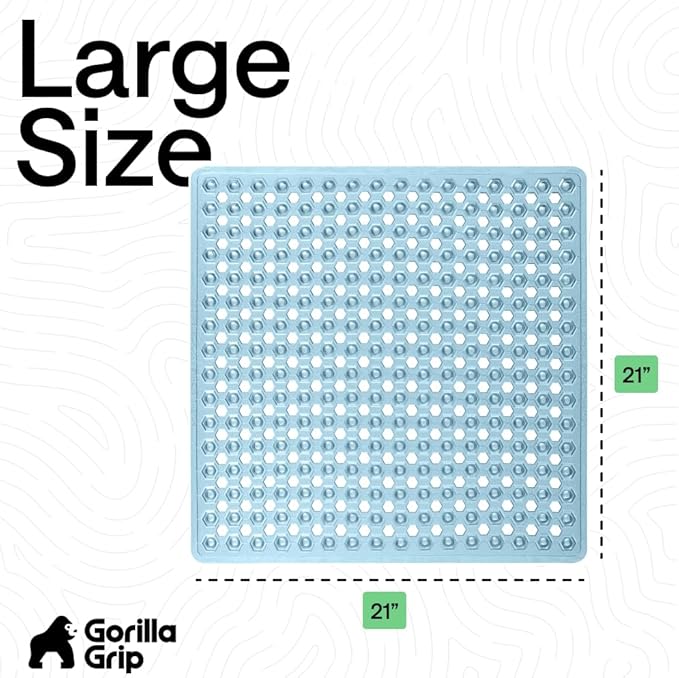 GORILLA GRIP Patented Square Shower Stall Mat, Small Bathtub Floor Mats for Stand Up Showers with Suction Cups and Drainage Holes, Machine Washable, Soft on Feet, Bathroom Accessories 21x21 Inch, Blue - Bloomnest