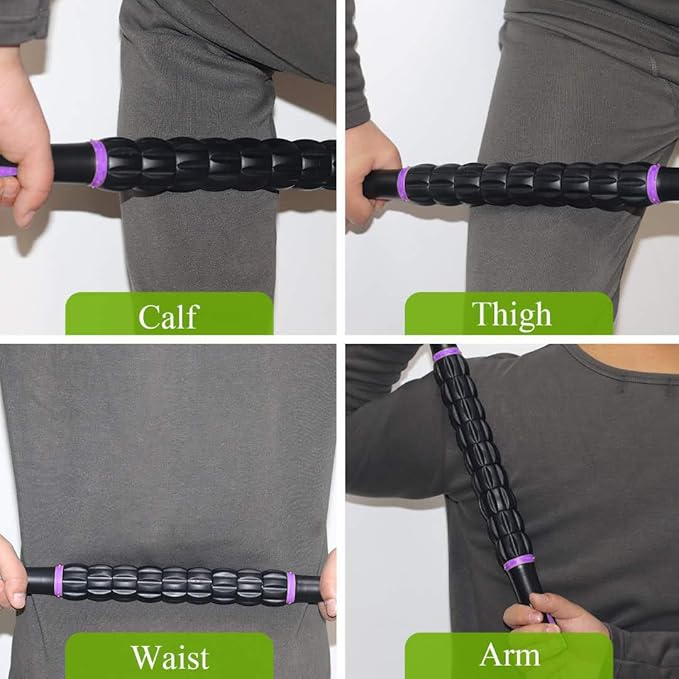 Muscle Roller Massage Roller Stick- Deep Tissue Fascia Blaster for Myofascial Pain Relief, Lymphatic Drainage & Body Sculpting, Handheld Physical Therapy & Recovery Tool (Purple Black-18 inch) - Bloomnest