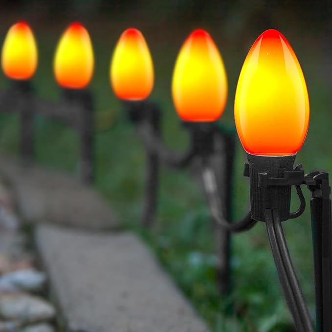 25 Pack C7 Christmas Light Replacement Bulbs,Ceramic C7 Orange LED Light Bulbs for Christmas String Light, Outdoor String Lights, C7/E12 Candelabra Base, 0.6 Watt - Bloomnest