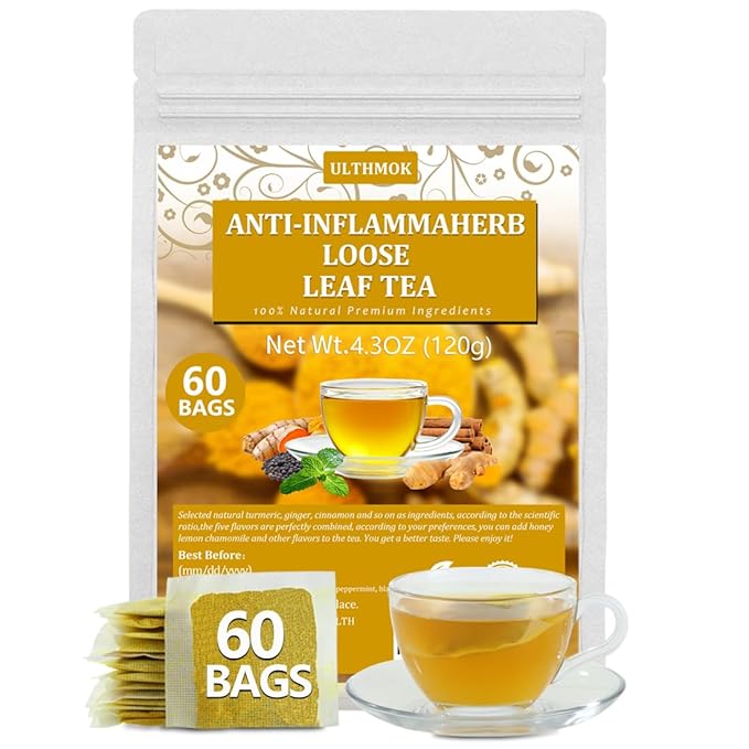 60 Premium Anti-Inflammaherb Tea Bags, Made with 100% Natural Herb Ingredients, Turmeric, Ginger, Ceylon Cinnamon, Peppermint, Black Pepper, No Additives & Caffeine Free. - Bloomnest