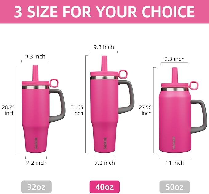 BJPKPK Insualted Tumblers with Handle and Straw 40oz Stianless Steel Travel Coffee Mug Thermal Cups with Lid,Barbie Pink - Bloomnest