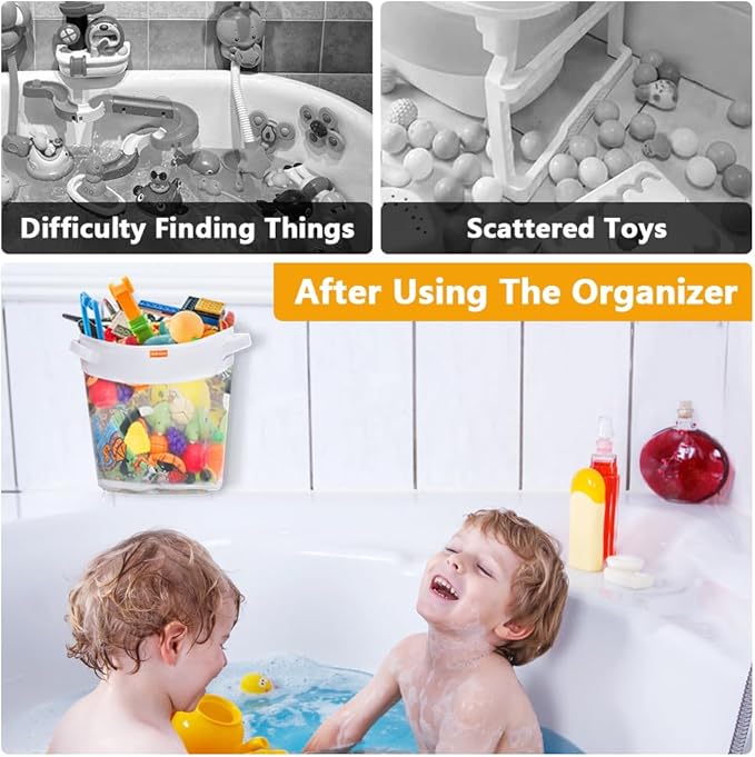 Bath Toy Organizer – Large Capacity Mesh Storage with Wide Opening, Quick Release Bottom Zipper, Wall-Mounted & Foldable, Quick Dry Baby Bathtub Toy Holder, Multi-Use Bathroom Organizer - Bloomnest