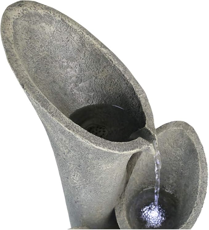 Faux Stone Patio Water Fountain 33 1/2", Bell 4-Tier Cascading Floor Fountain Indoor Outdoor Waterfall Feature with LED Lights for Home Garden Decor