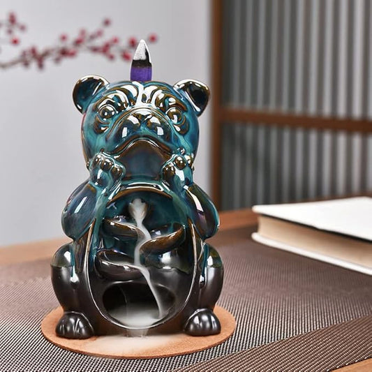 Cute Pug Dog Animal Waterfall Backflow Incense Holder for Sticks,Ceramic Incense Burner with Mat,Tweezers for Home Aromatherapy Ornament Decor AI015 - Bloomnest