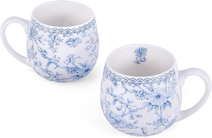 Bone China Blue Flowers Big Belly Mug 14.54 oz (430 ml) in Gift Box, Coffee Tea Mug - Bloomnest