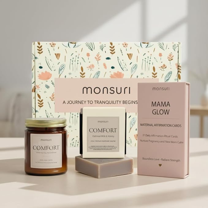 Pregnancy & Postpartum Gifts For Mom | 31 New Mom Affirmation Cards, Vanilla Candle & Oatmeal Soap. Ideal New Mom Care Package After Baby, Pregnancy Gifts for Expecting Mom, Baby Shower Gifts for Mom - Bloomnest