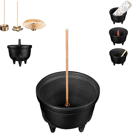Cast Iron Incense Burner - 4 in 1 Incense Holder Burner Set, Three-Legged Incense Ash Catcher with Lid for Rituals, Decoration, Etc（Large） - Bloomnest