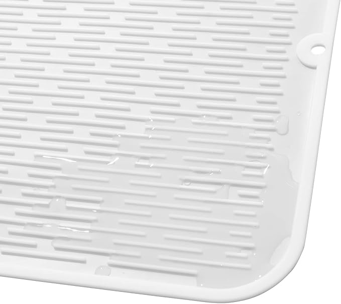 Silicone Dish Drying Mat for Multiple Usage,Easy clean,Eco-friendly,Heat-resistant Silicone Mat for Kitchen Counter or Sink,Refrigerator or Drawer Liner White XL 18 inches x 16 inches - Bloomnest
