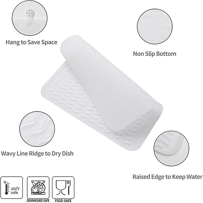 Silicone Dish Drying Mat for Multiple Usage,Easy clean,Eco-friendly,Heat-resistant Silicone Mat for Kitchen Counter or Sink,Refrigerator or Drawer liner Translucent M 12 inches x 12 inches - Bloomnest