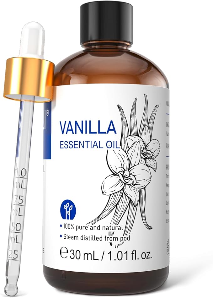 HIQILI 1 Fl Oz Vanilla Essential Oil, Undiluted Natural Strong Fragrance Add in Skin Perfume, Unscented Lotion, Candle Soap Making Scent, Relax at Home with Diffuse Warm Sweet Aroma - Bloomnest