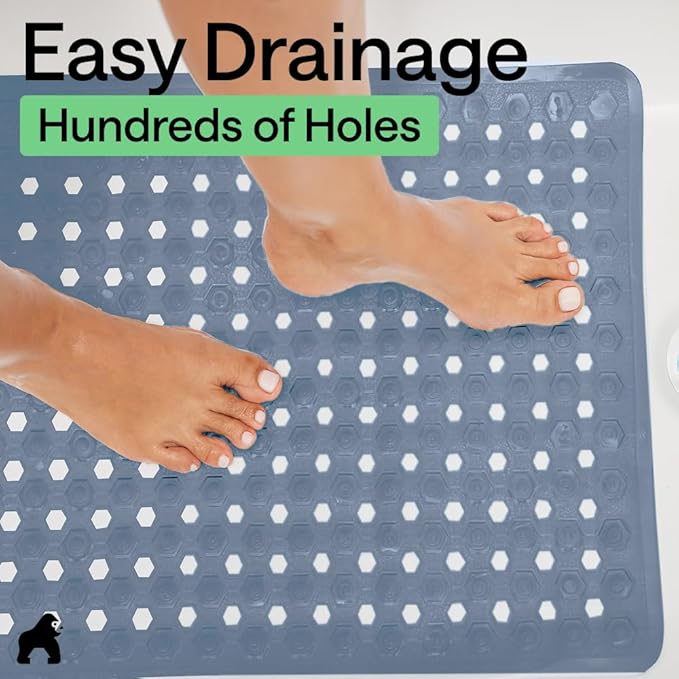 GORILLA GRIP Patented Square Shower Stall Mat, Small Bathtub Floor Mats for Stand Up Showers, Suction Cups and Drain Holes, Machine Wash, Soft on Feet, Bathroom Accessories 21x21 Inch, Sky Blue Opaque - Bloomnest