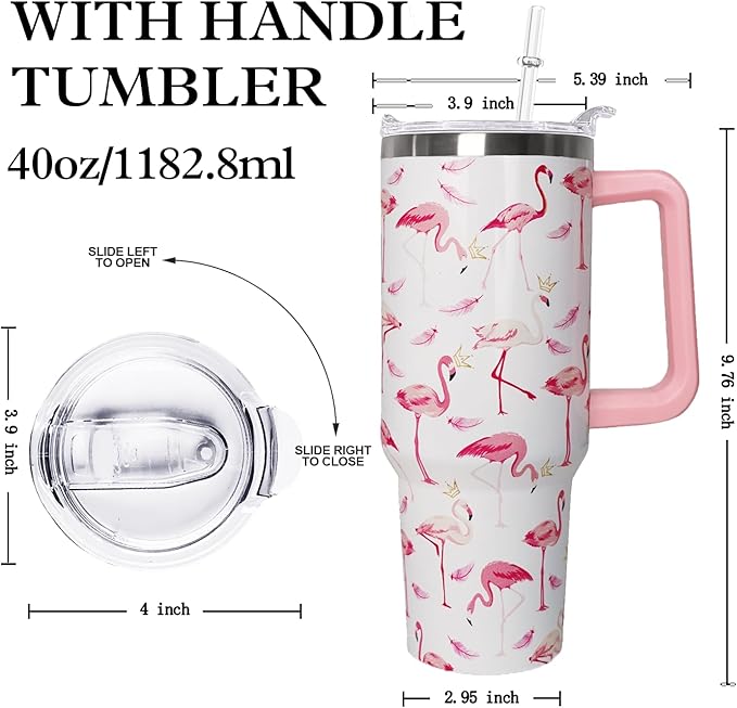 40 oz Pink Flamingo Tumbler with Handle, Lid and Straw - Flamingo Gift for Women - Coffee Mug, Water Bottle - Bloomnest