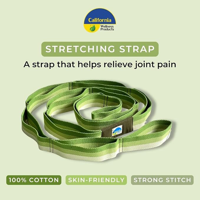 California Yoga Strap | Yoga Belt with Loops | 12 Multi Loop & Non-Elastic | Stretching Strap | Gym Workout & Exercise Bands | Physical Therapy | Improves Sitting Posture for Women & Men - Bloomnest
