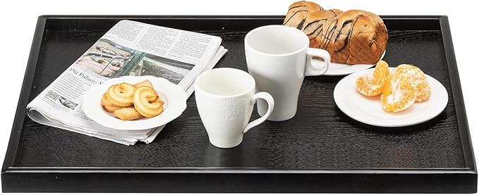 24 x 20 Inches Extra Large Solid Wood Serving Tray for Tea Coffee Table Snack Food Meals Serving Plate Kitchen Party Bar Breakfast Server with Raised Edges Black Wooden Decorative Ottoman Tray - Bloomnest