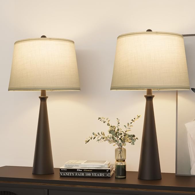 Oneach 25.75" Modern Table Lamp Set of 2, Bedside Lamps with USB Ports, Black Nightstand Lamps Set for Living Room Bedroom House Bedside Home Office Family - Bloomnest
