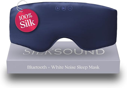 SilkSound 100% Mulberry Silk Bluetooth Sleep Mask for Side Sleepers, Sleeping Eyemask with Bluetooth Headphones, Eye Mask Headphones, Sleep Headphones for Side Sleepers, White Noise Head Phones - Bloomnest