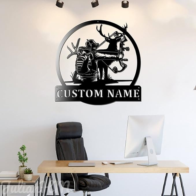 Lovely POD Personalized Hunting Metal Sign, Hunting Art, Custom Deer Bow Hunting Wall Art with LED Lights, Personalized Hunter Name Sign Decoration for Living Room, Hunting Deer Home Décor - Bloomnest