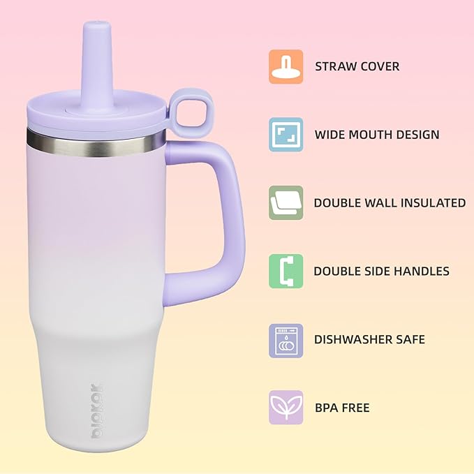 BJPKPK 32oz Stainless Steel Insulated Tumbler with Handle and Straw Travel Coffee Mug Thermal Cups with Lid,Purple Pearl - Bloomnest