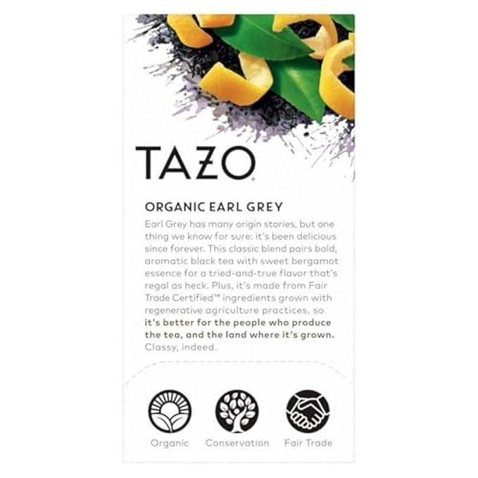 TAZO Organic Earl Grey Tea Bags,Black-tea with Caffeine,16 Tea Bags,(Pack of 2) - Bloomnest