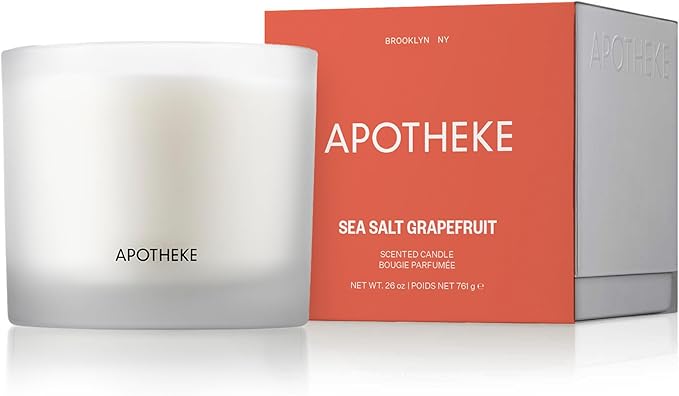 Apotheke 3-Wick Scented Candles for Home, Sea Salt Grapefruit - 26 oz Soy Wax Jar Candle Gift for Women - Long-Lasting Fragrance with Perfume-Grade Essential Oils - Pepper, Dew Drops & Tarragon - Bloomnest