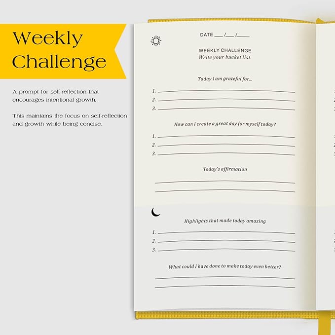 The Original Gratitude Journal with Inspiring Prompts & Quotes for Mindfulness, Reflection & Personal Growth - Daily Wellness Journal for Men & Women - Luxurious Linen Yellow Cover Bloomnest