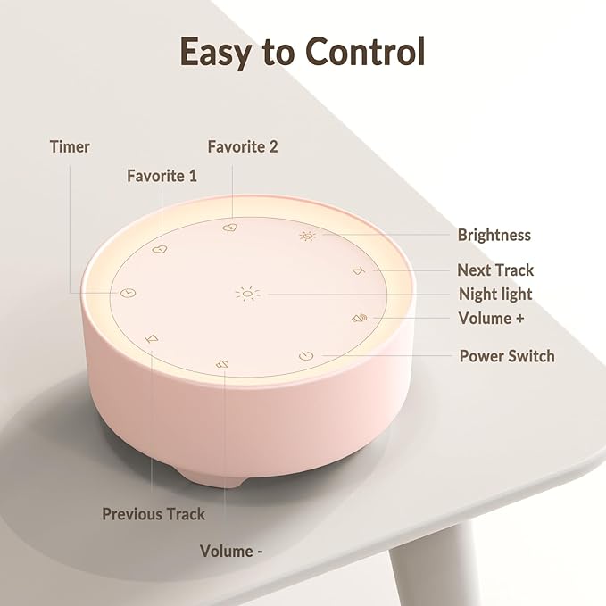 Kipcush Sound Machine & Night Light for Adults, Baby, Kids. White Noise Machine with 20 Soothing Sleep Sounds. Small Size & Portable Design for Bedroom, Office, Travel. Favorites Buttons, Timer（Pink） - Bloomnest