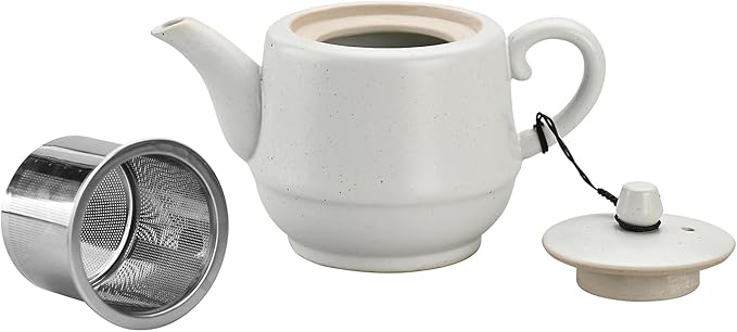 Rural Style Ceramic Teapot with Stainless Steel Infuser 16 Ounces Porcelain Blooming & Loose Leaf Teapot (White)