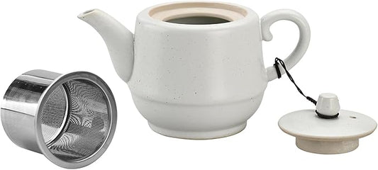 Rural Style Ceramic Teapot with Stainless Steel Infuser 16 Ounces Porcelain Blooming & Loose Leaf Teapot (White)