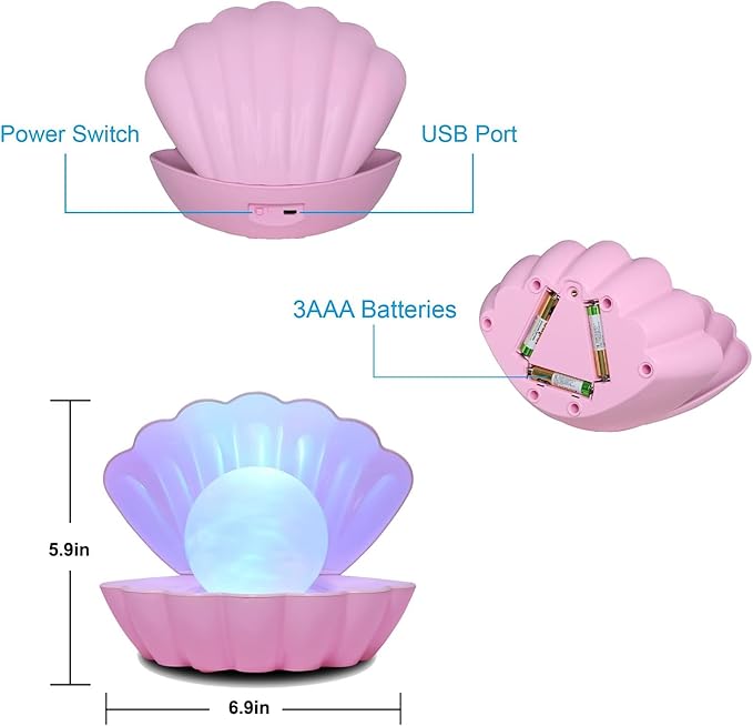 Shell Pearl Beach Themed Night Light, RGB 8 Colors Changing Mood Shell Pearl Lamps, Bedside LED Clamshell Portable Night Lights for Bar (Pink) - Bloomnest