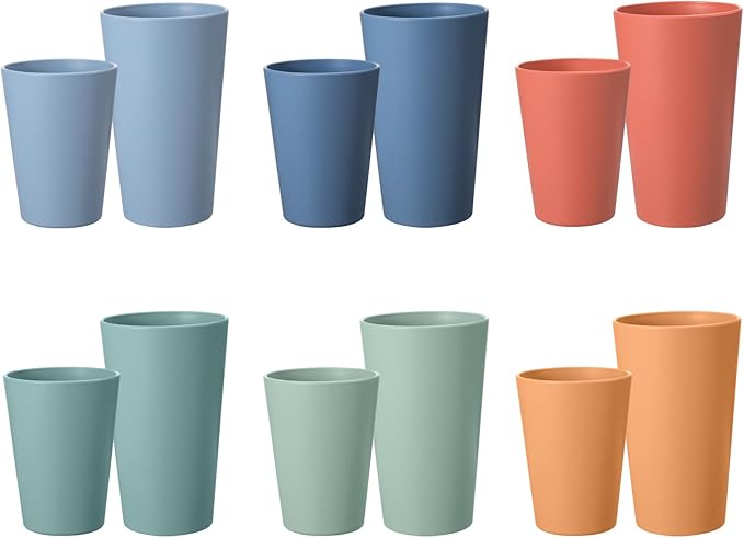 Set of 12 Wheat Straw Cups, 6 Pcs 20 oz & 6 Pcs 12 oz Unbreakable Drinking Cups, Reusable Plastic Cups Sets, Water Glasses Tumblers, Microwave & Dishwasher Safe, Bpa Free, 6 Colors - Bloomnest