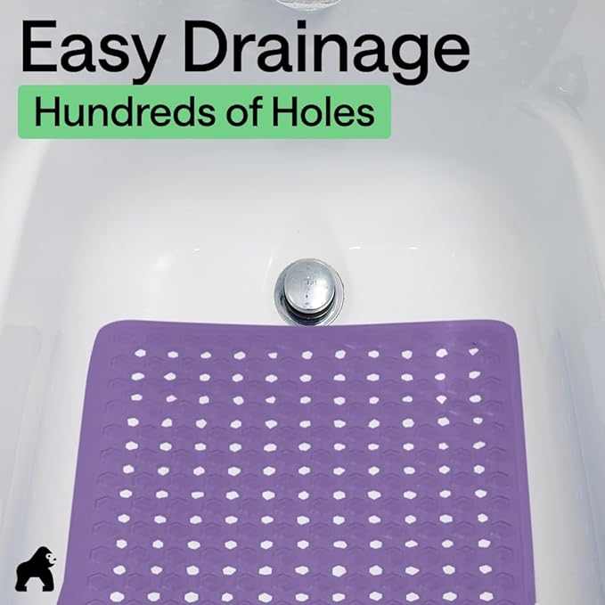 GORILLA GRIP Patented Bath Tub Shower Mat, Machine Washable Bathtub Floor Liner Mats, Suction Cups and Drain Holes to Keep Tubs Clean, Soft on Feet, Bathroom Essentials, 35x16 Inch, Purple Opaque - Bloomnest