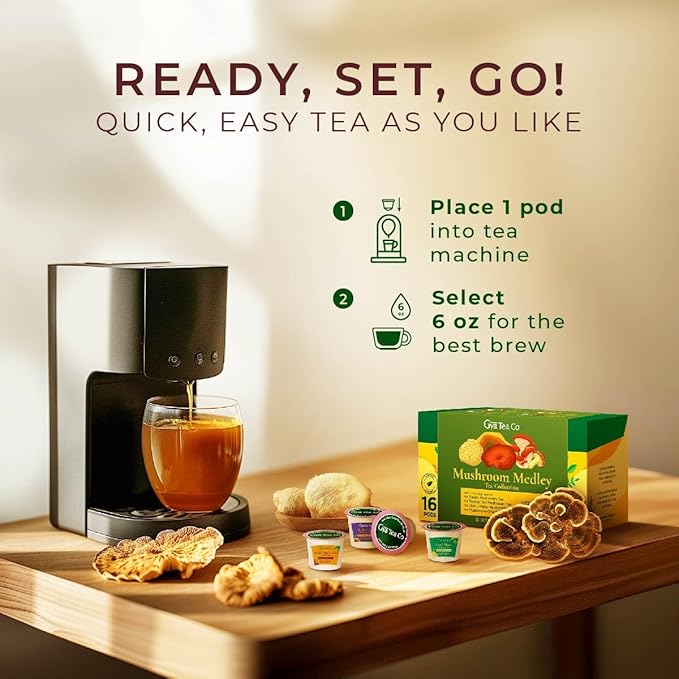 Gya Tea Co Mushroom Medly Tea Pod Collection Gift Set (16 Count) - Different Flavors Assorted Variety Pack - Bloomnest