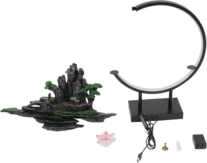 Gdrasuya10 Backflow Incense Burner with LED Light, Mountain Design Aromatherapy Diffuser with Adjustable Brightness, Electric Waterfall Incense Holder for Home Office Meditation Decor (Style 17) - Bloomnest