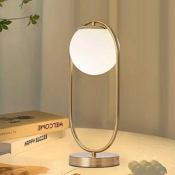 Mid Century Modern Table Lamp White Glass Shade Nightstand Lamp Small Gold Table Lamp for Bedside Bedroom Living Room Office - Bloomnest