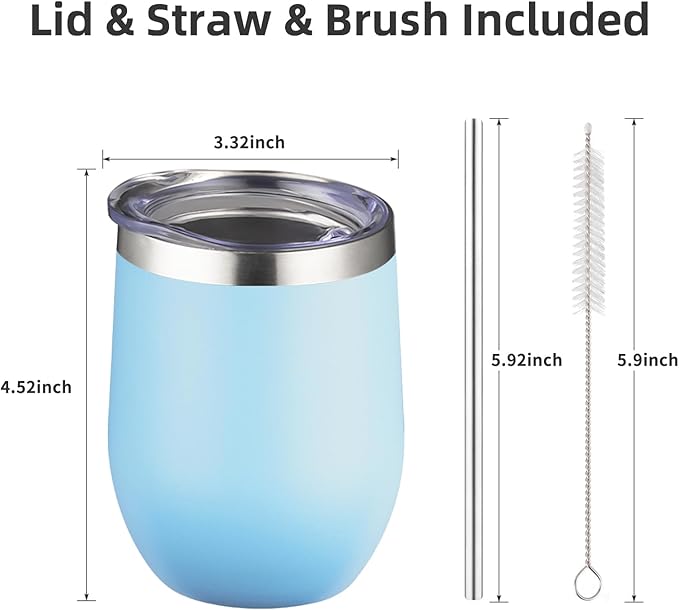 12 oz Insulated Wine Tumbler with Lid and Straw,Stainless Steel Stemless Wine Tumbler Double Wall Vacuum Wine Cups Tumbler Bulk for Coffee,Champaign,Cocktail,Office(Lavender/Cream/Pink/Baby blue) - Bloomnest